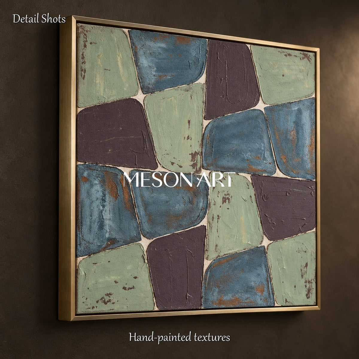 Blue And Green Minimalist Square Wall Art Original Artist Painting For Living Room By Mesonart