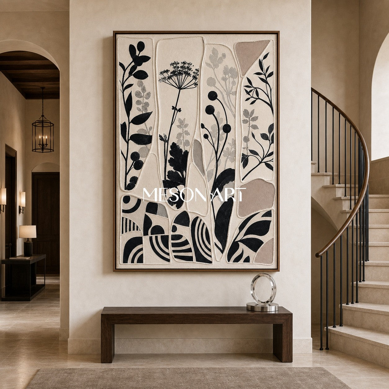 Abstract Botanical Silhouette Art With Textured Relief For Modern Home Decor