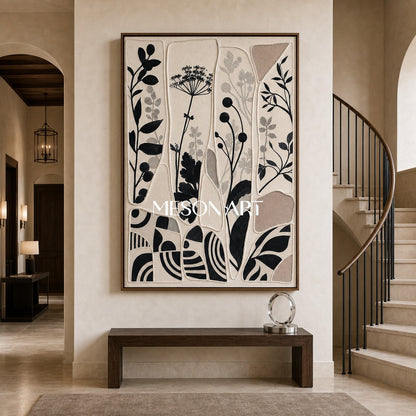 Abstract Botanical Silhouette Art With Textured Relief For Modern Home Decor