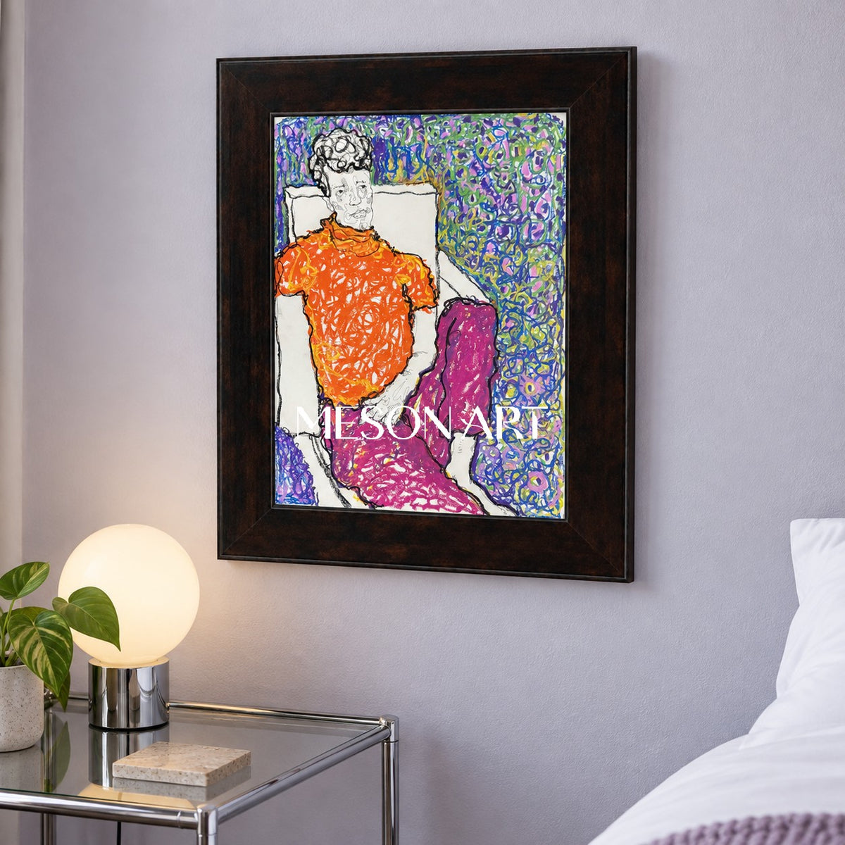Orange Purple Figurative Expressionist Portrait Painting Original Artist Artwork By Mesonart