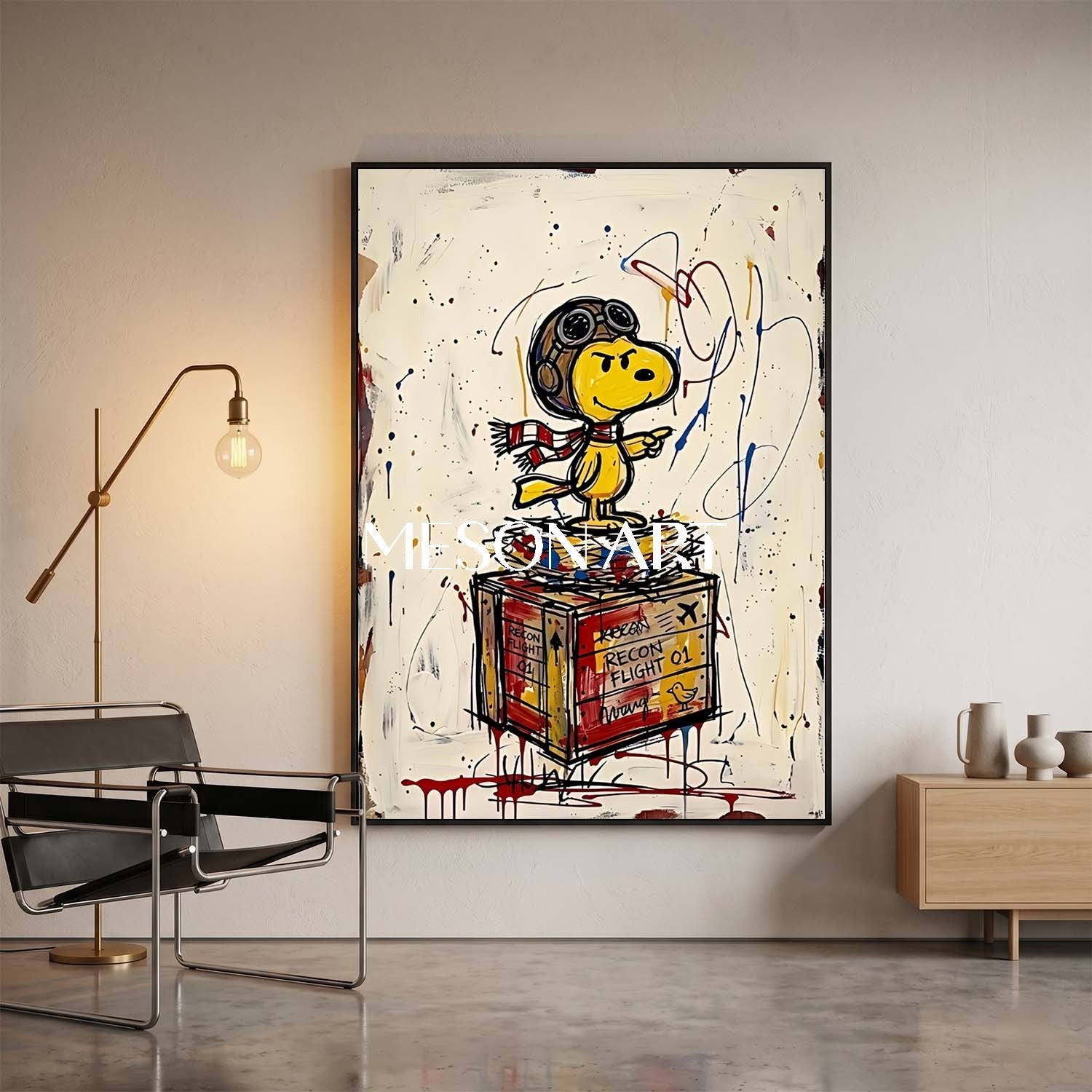 Snoopy Graffiti Art Print Abstract Pop Culture Painting For Living Room Decor