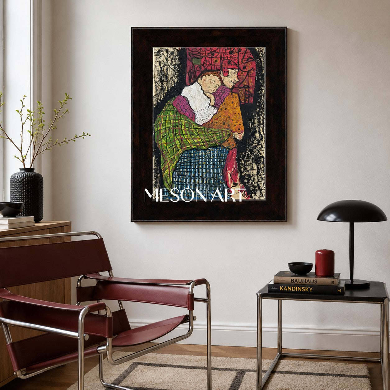 Green And Red Contemporary Painting Original Artist Hand Painted Rectangular Wall Art For Living Room By Mesonart