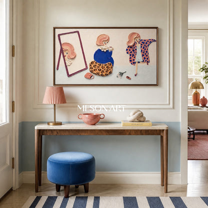 Pop-Art-Modemalerei mit strukturiertem Relief für eine moderne Schlafzimmerdekoration