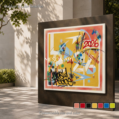 Yellow Graffiti Painting Banksy Style Square Wall Art For Living Room By Mesonart