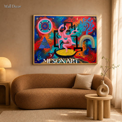 Surrealist Abstract Art With Bold Colors And Fluid Forms For Eclectic Living Rooms