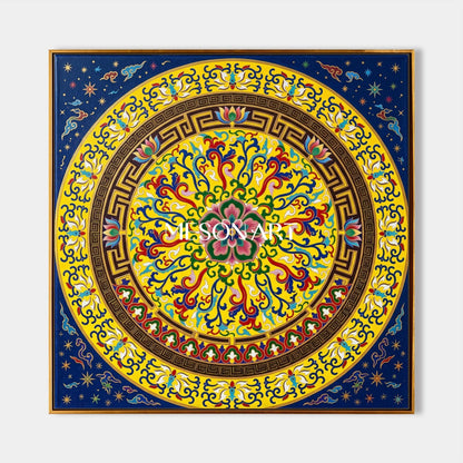 Blue And Gold Persian Arabesque Art Islamic Geometric Wall Decor Square Original Artist Hand Painted By Mesonart
