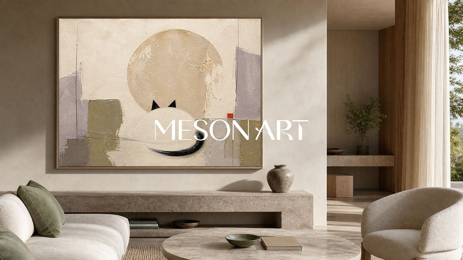 Abstract Cat Painting Minimalist Geometric Wall Art For Living Room And Bedroom Decor