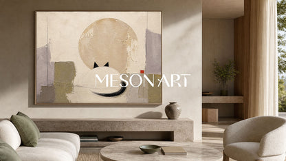 Abstract Cat Painting Minimalist Geometric Wall Art For Living Room And Bedroom Decor