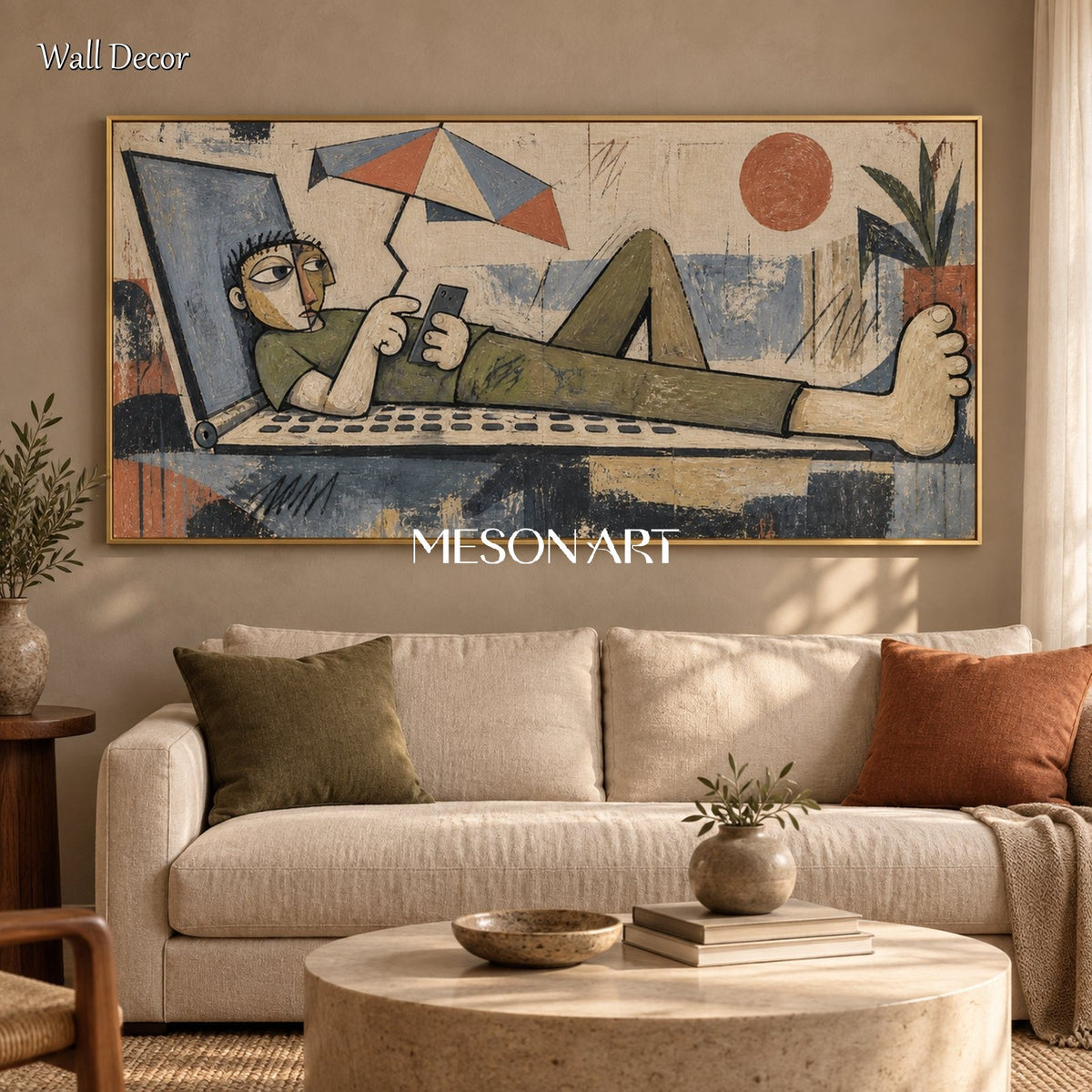 Beige Abstract Street Art Panoramic Wall Canvas Modern Contemporary Original Artist By Mesonart