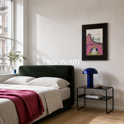 Modern Abstract Expressionist Painting With Pink And Yellow Figures For Living Room Decor
