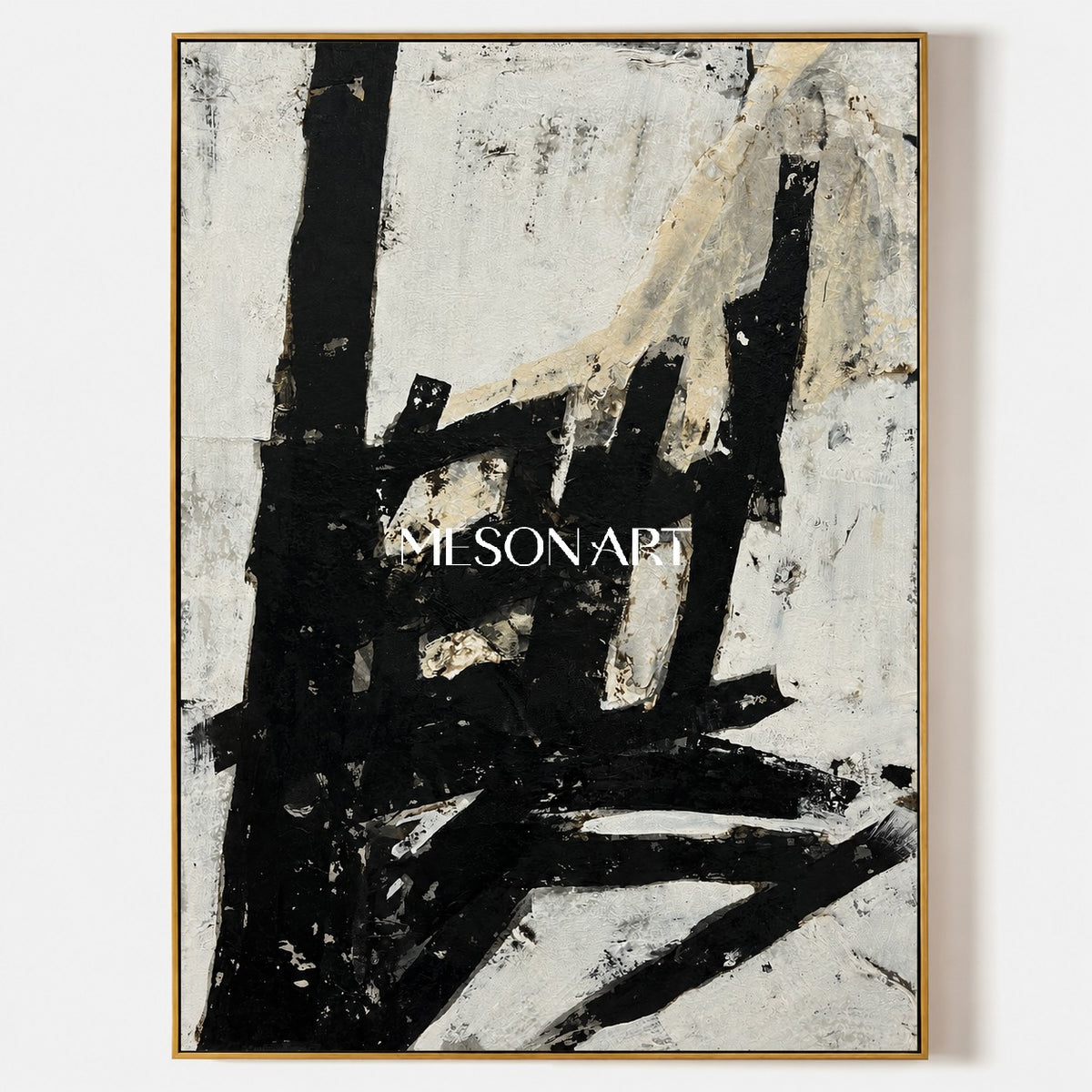 Black And White Abstract Art Minimalist Painting Rectangular Wall Art For Living Room Original Artist By Mesonart