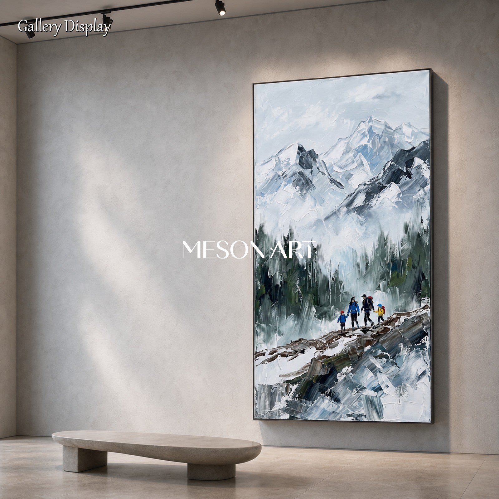 White And Gray Mountain Landscape Painting Contemporary Textured Art Panoramic Wall Decor For Living Room By Mesonart