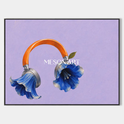Purple And Blue Surrealist Flowers Painting Rectangular Wall Art Original Artist Hand Painted By Mesonart