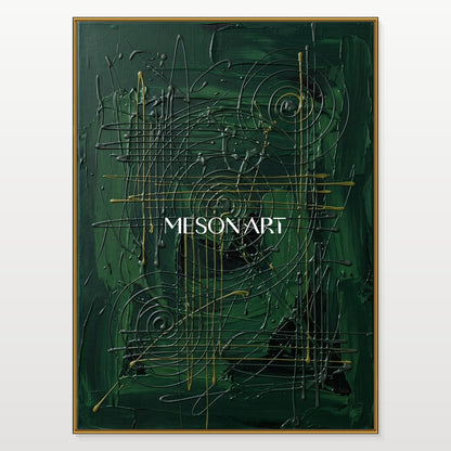 Green And Gold Jackson Pollock Inspired Gestural Abstract Painting Rectangular Wall Art For Living Room By Mesonart