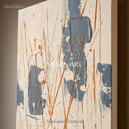 Beige And Blue Abstract Painting Inspired By Jackson Pollock Style Action Art Panoramic Wall Decor For Living Room By Mesonart