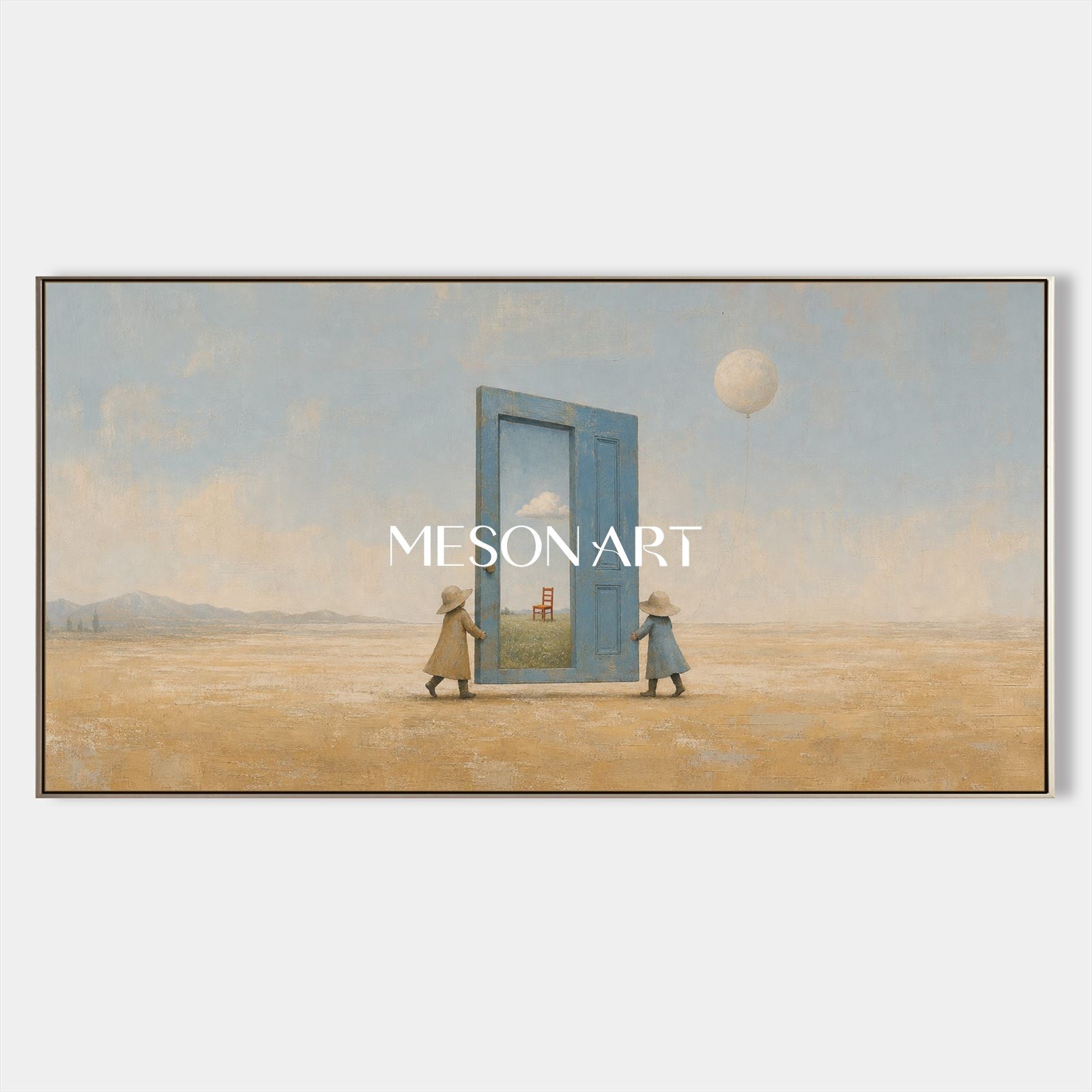 Surrealist Art Painting With Door And Figures For Living Room Decor
