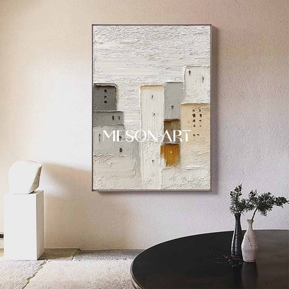 Large 3D City Texture Painting Cream Minimalist City Abstract Canvas Art Urban Minimalist Wall Art
