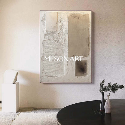 Large 3D Ivory Abstract Canvas Art Ivory Texture Painting Wabi-Sabi Wall Art Decor