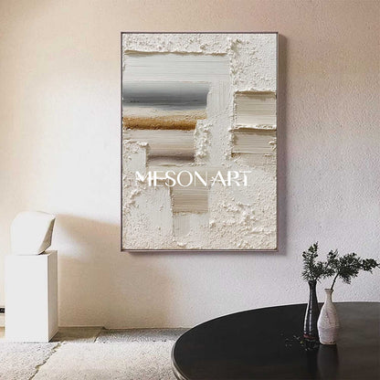 3D Creamy White Textured Painting Creamy White Abstract Canvas Art Creamy White Minimalist Wall Art
