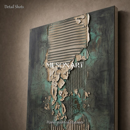 Green And Gray Textured Plaster Art With Geometric Relief For Modern Home Decor