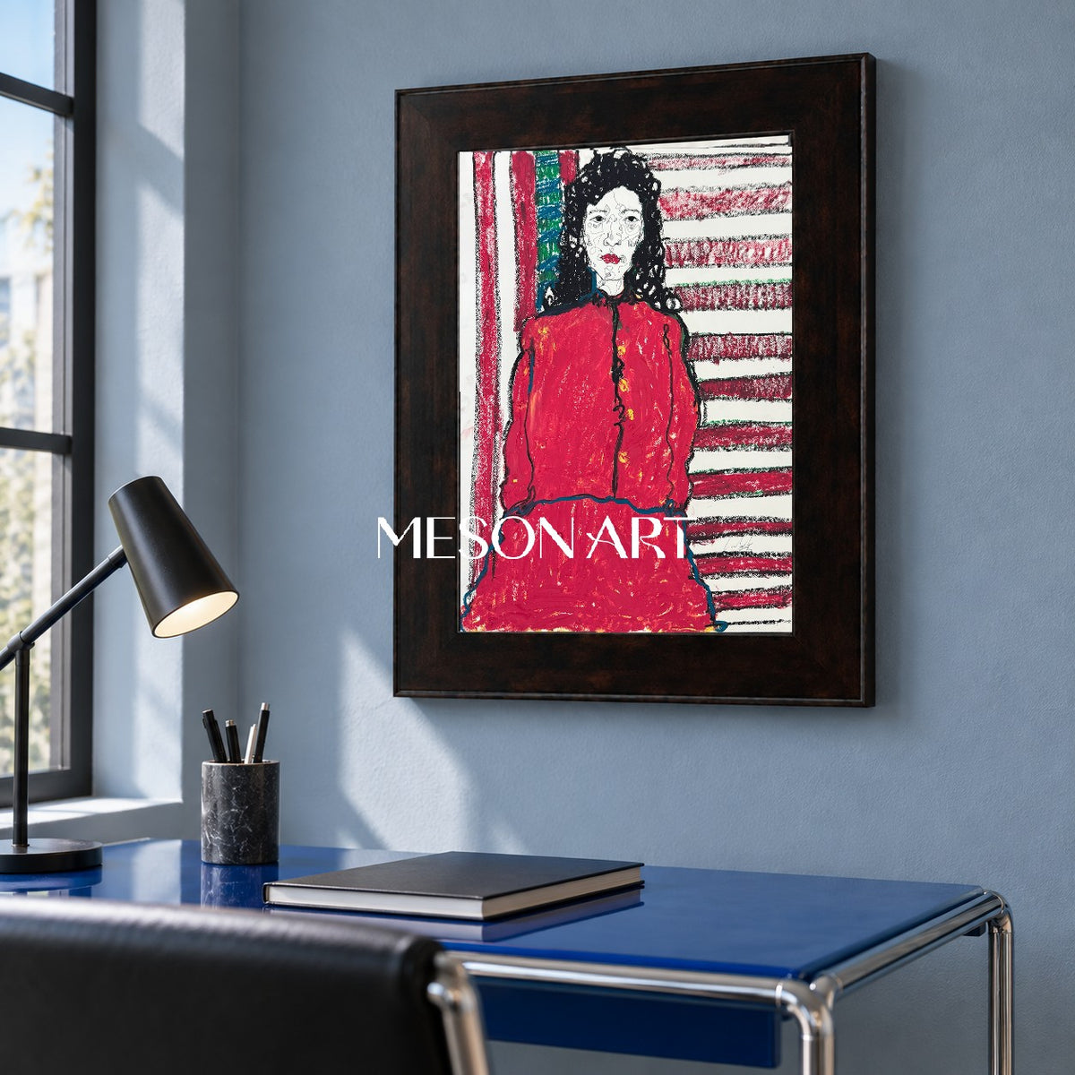 Red And Black Figurative Symbolic Portrait Rectangular Wall Art Original Contemporary Artwork By Mesonart