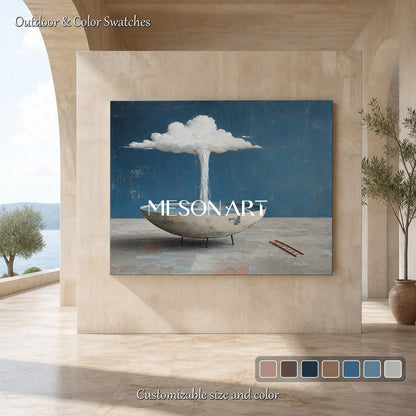 Surrealist Cloud Basin Painting With Soft Brushwork For Modern Living Room Decor