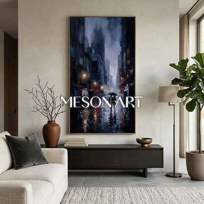 Abstract City Painting With Plaster Texture For Modern Living Room Decor