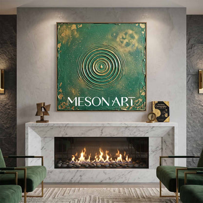 Emerald Green And Gold Abstract Art With Textured Relief For Art Deco Living Room Decor