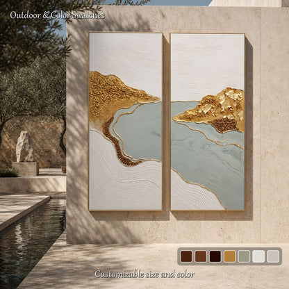 Luxury Gold Leaf Abstract Painting White And Grey Textured Art For Modern Home