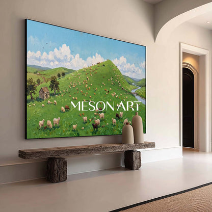 Square Canvas Farm Scene Painting Ideal For Bright And Welcoming Entryway