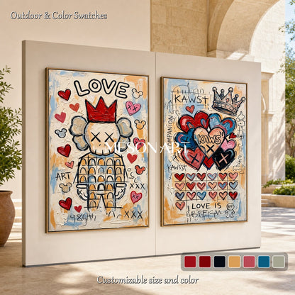 Urban Graffiti Art With Bold Hearts And Pop Icons For Modern Living Room Decor