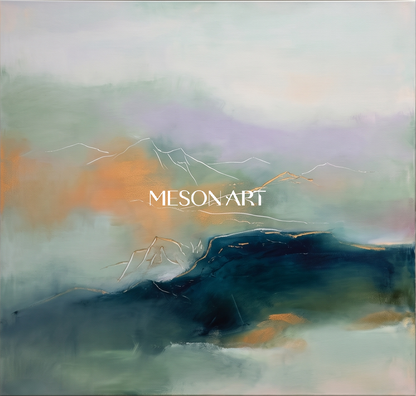 Green And Orange Abstract Landscape Painting Square Wall Art Modern Contemporary Original Artist By Mesonart