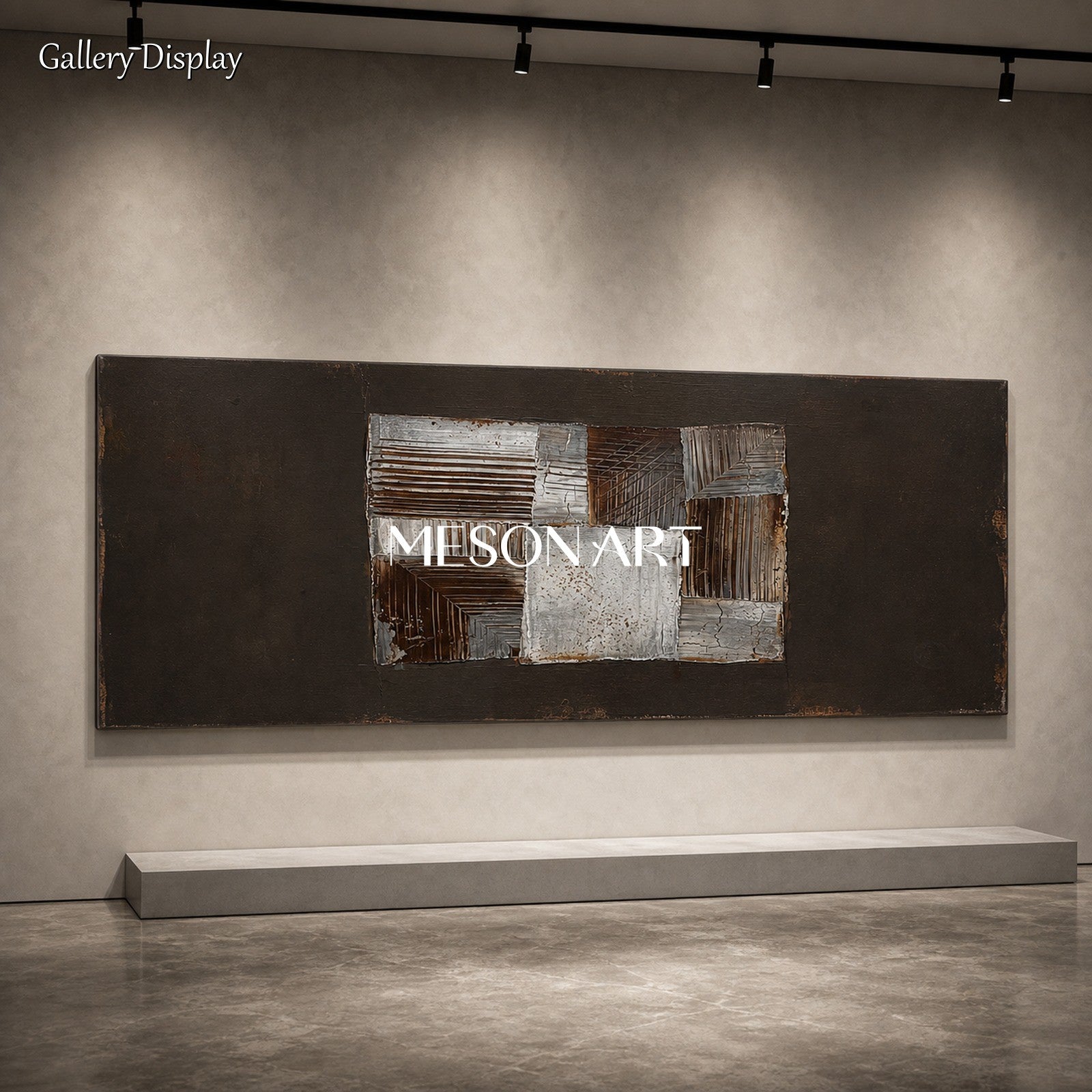 Large Brown Abstract Painting With Textured Relief For Executive Office Decor