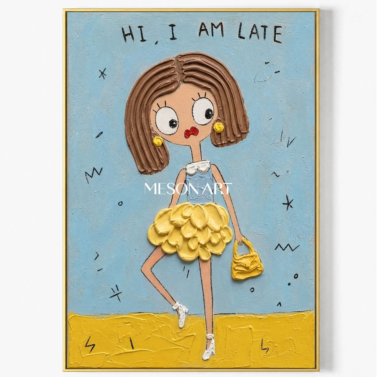 Playful Pop Art Painting With Textured Relief For Modern Bedroom Decor