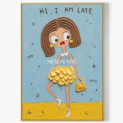 Playful Pop Art Painting With Textured Relief For Modern Bedroom Decor