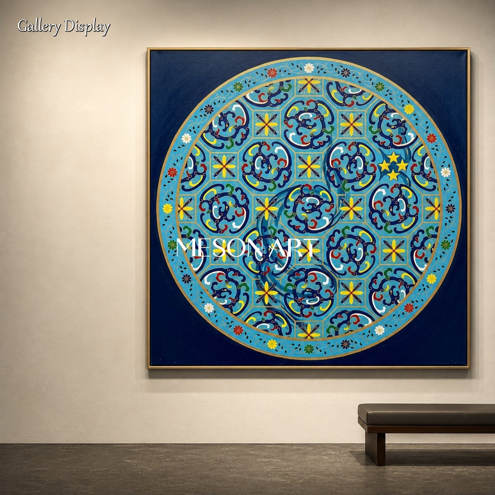 Blue And Gold Persian Decorative Art Square Wall Art Original Artist Islamic Painting By Mesonart