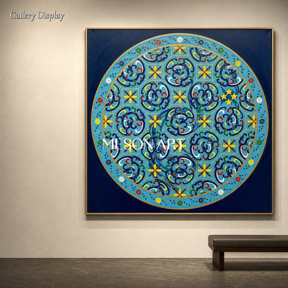 Blue And Gold Persian Decorative Art Square Wall Art Original Artist Islamic Painting By Mesonart