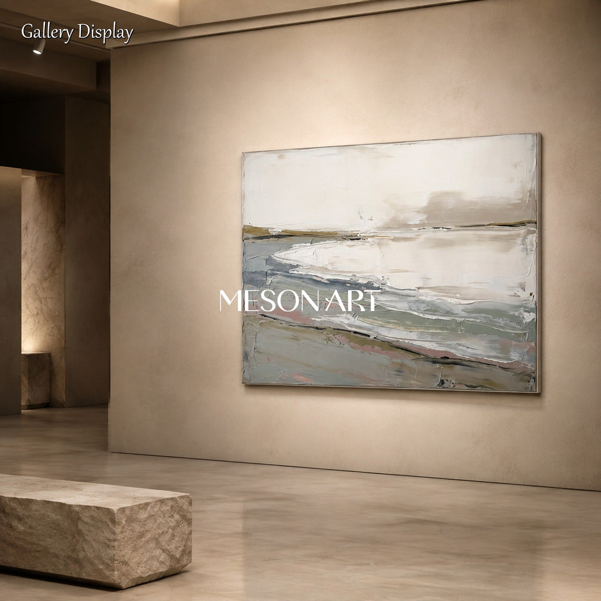 Beige And Gray Abstract Landscape Painting Rectangular Wall Art Large Original Artist By Mesonart
