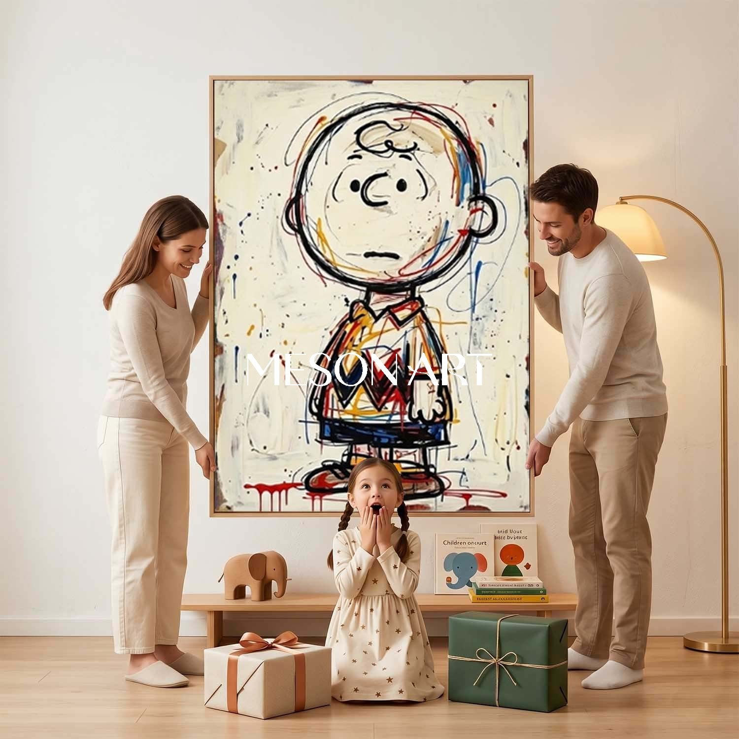 Abstract Charlie Brown Painting With Expressive Brushstrokes For Modern Living Room Decor