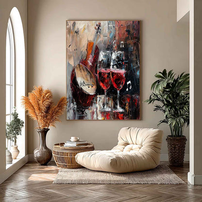 Large Wine Glasses And Drum Rack Abstract Canvas Art For Sale Red Wine Wall Art Decoration