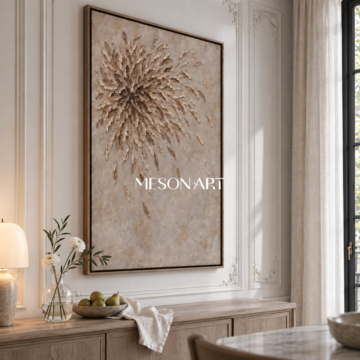 Beige And Brown Wabi Sabi Wall Art Textured Canvas Minimalism Rectangular Painting For Living Room By Mesonart