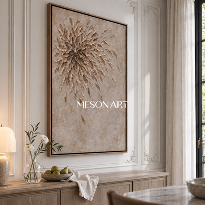 Beige And Brown Wabi Sabi Wall Art Textured Canvas Minimalism Rectangular Painting For Living Room By Mesonart