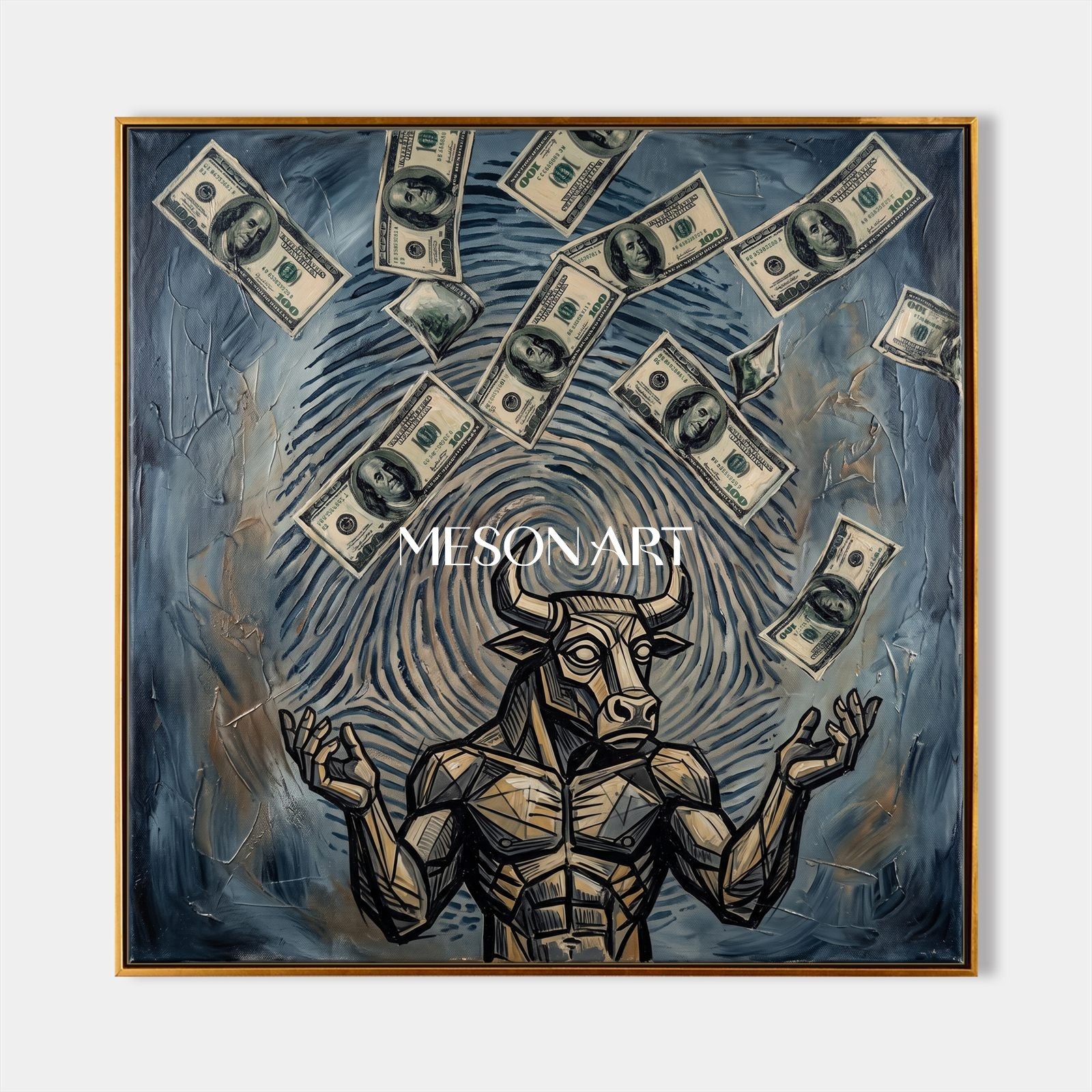 Black And Gold Surrealism Money Art Square Original Artist Hand Painted Contemporary Wall Decor For Living Room By Mesonart