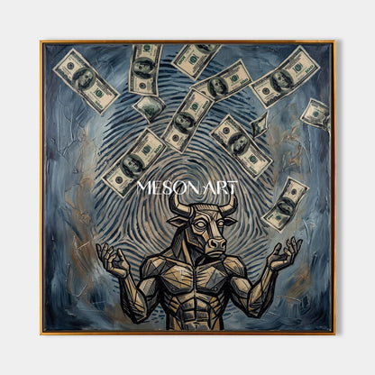 Black And Gold Surrealism Money Art Square Original Artist Hand Painted Contemporary Wall Decor For Living Room By Mesonart