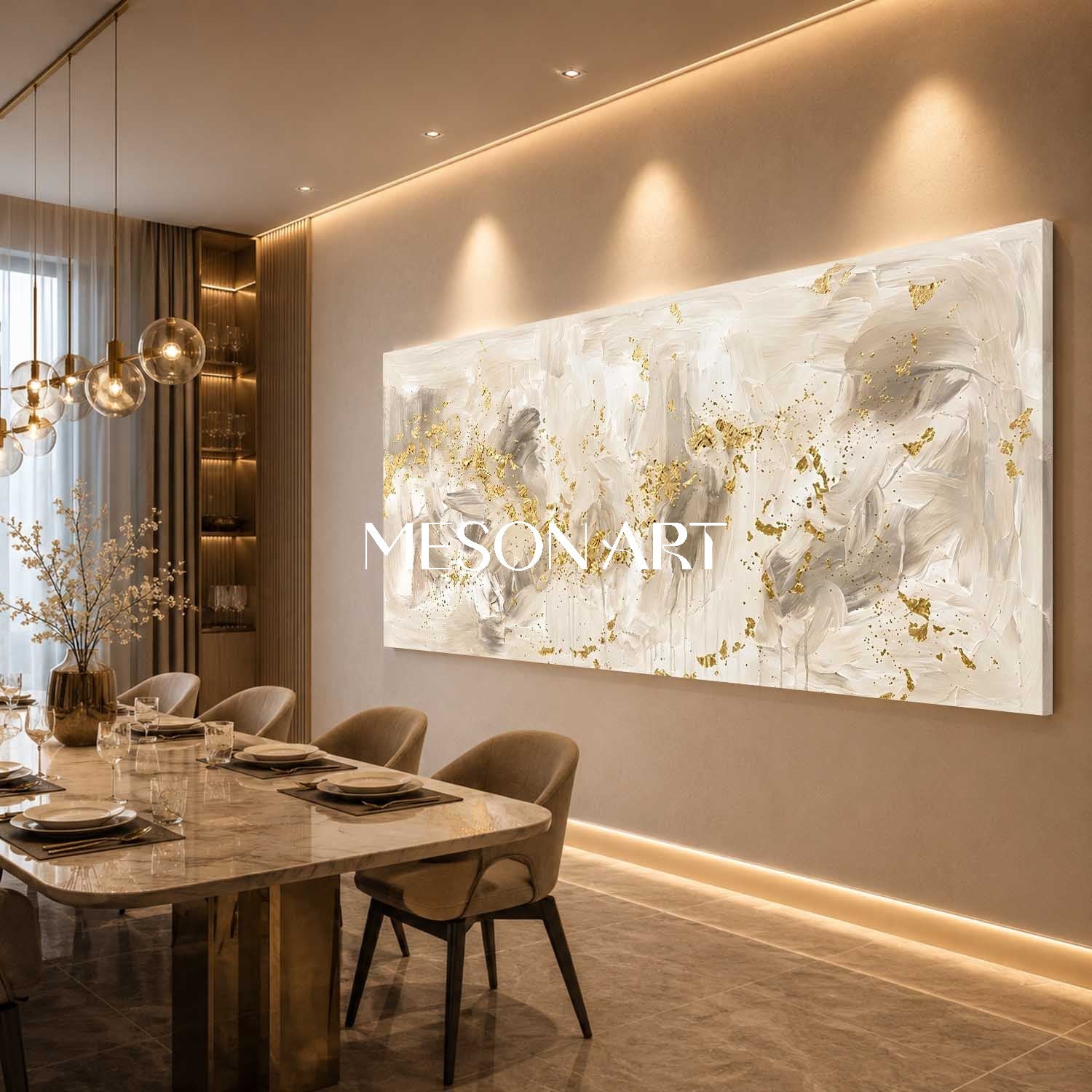 Luxury Gold Leaf Abstract Painting On Linen Canvas For Modern Living Room And Entryway Decor
