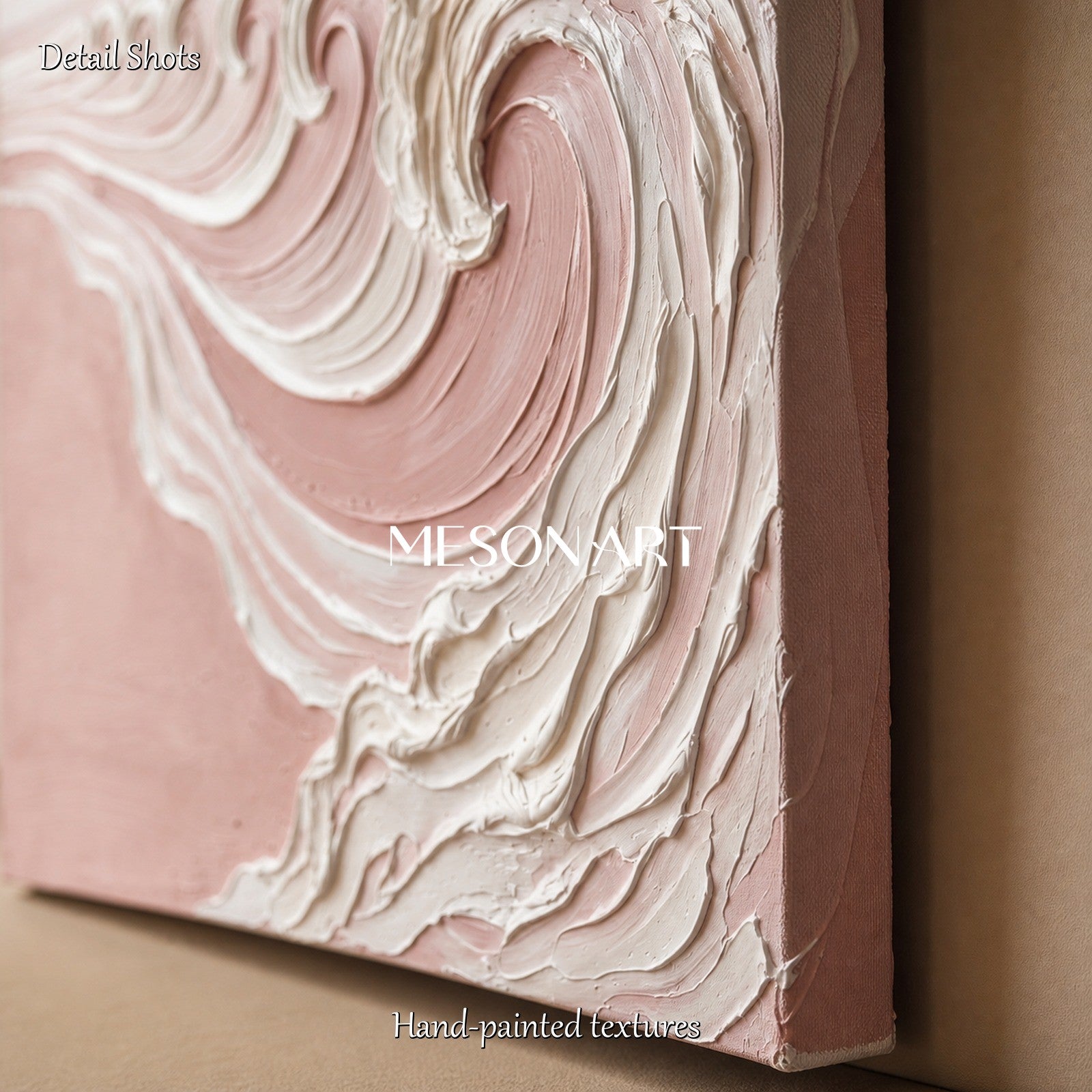 Pink And White Textured Wave Art For Modern Bedroom Decor