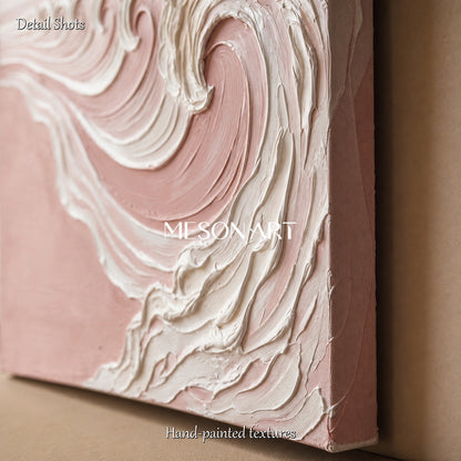 Pink And White Textured Wave Art For Modern Bedroom Decor