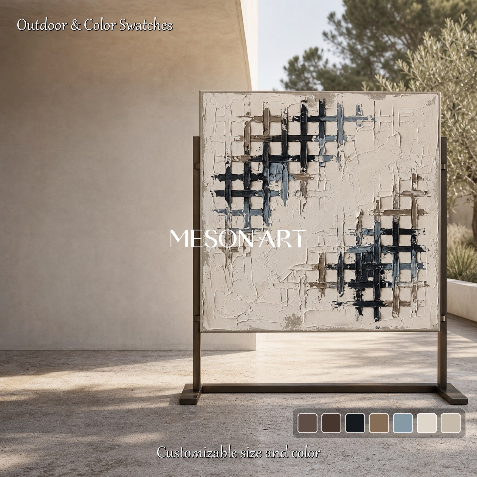 Minimalist Textured Abstract Art With Geometric Grid For Modern Living Room Decor