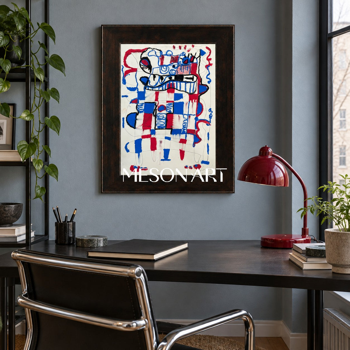 Red And Blue Figurative Abstract Portrait Modern Artwork Original Painting By Mesonart