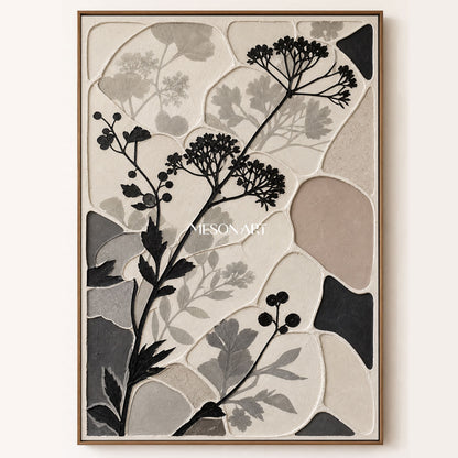 Minimalist Botanical Art With Soft Earth Tones And Textured Relief For Modern Home Decor